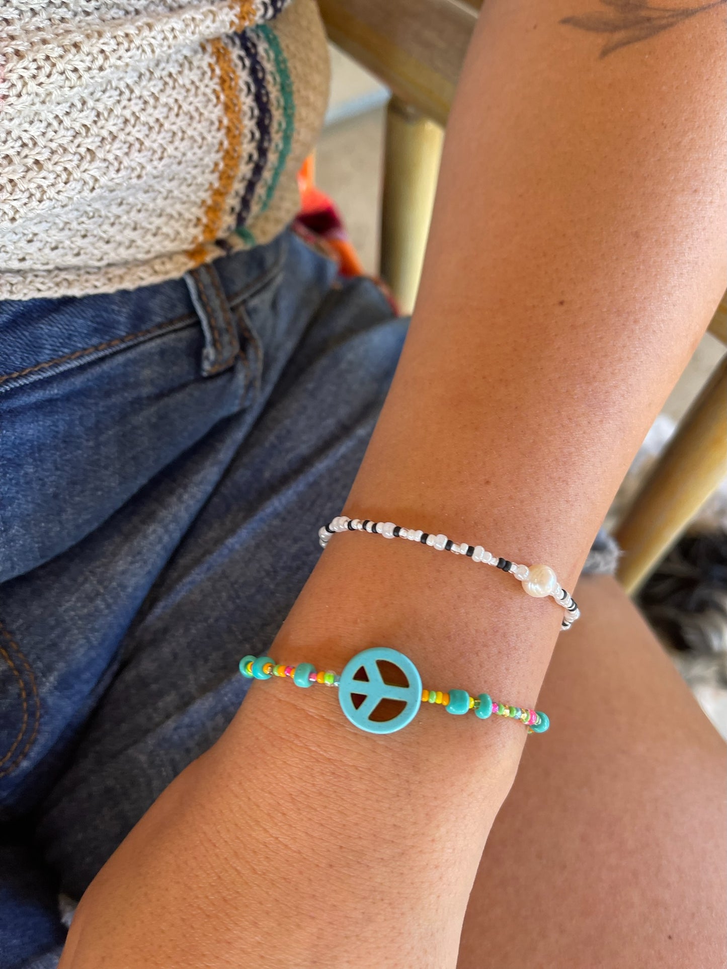 Peace and Turquoise beaded Bracelet