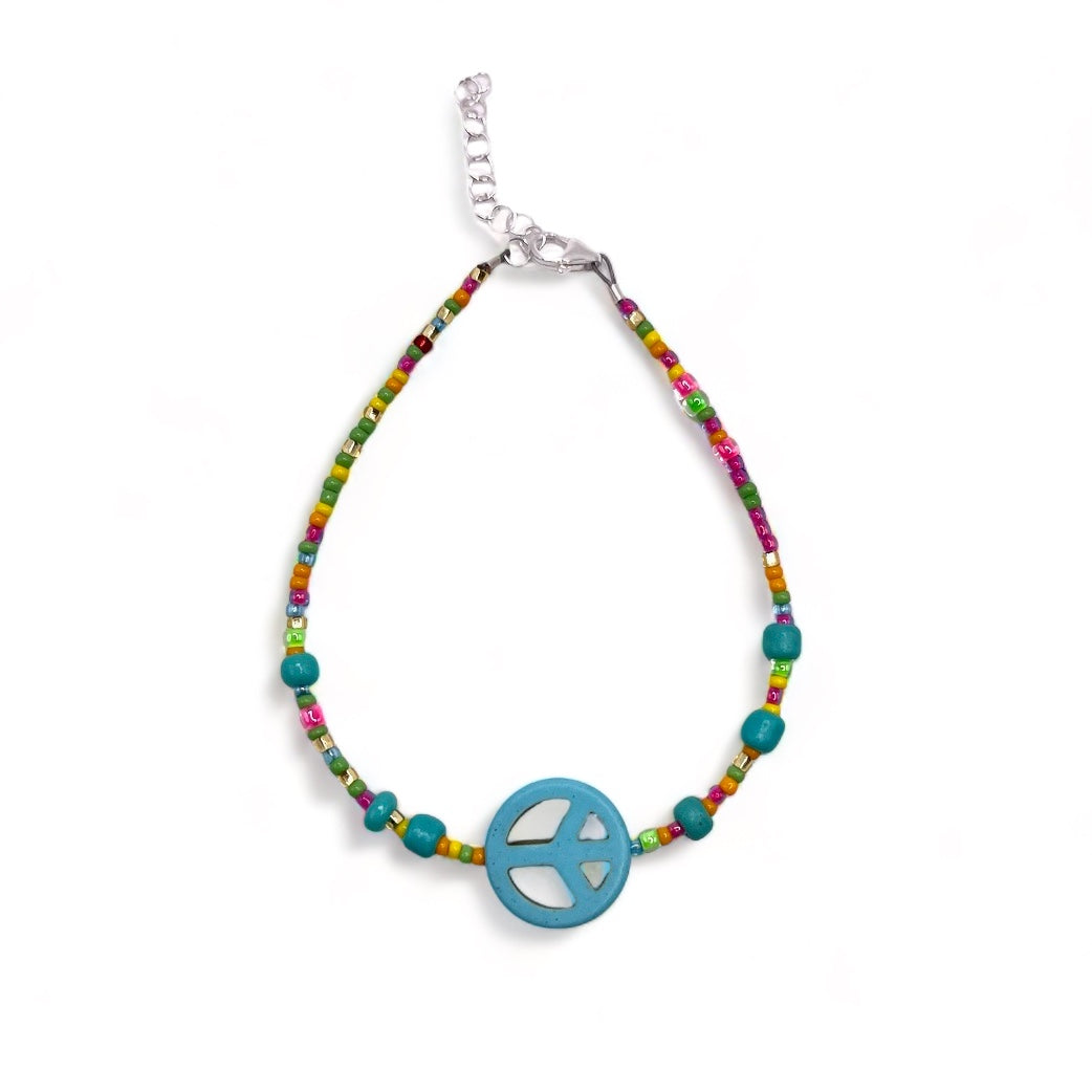 Peace and Turquoise beaded Bracelet