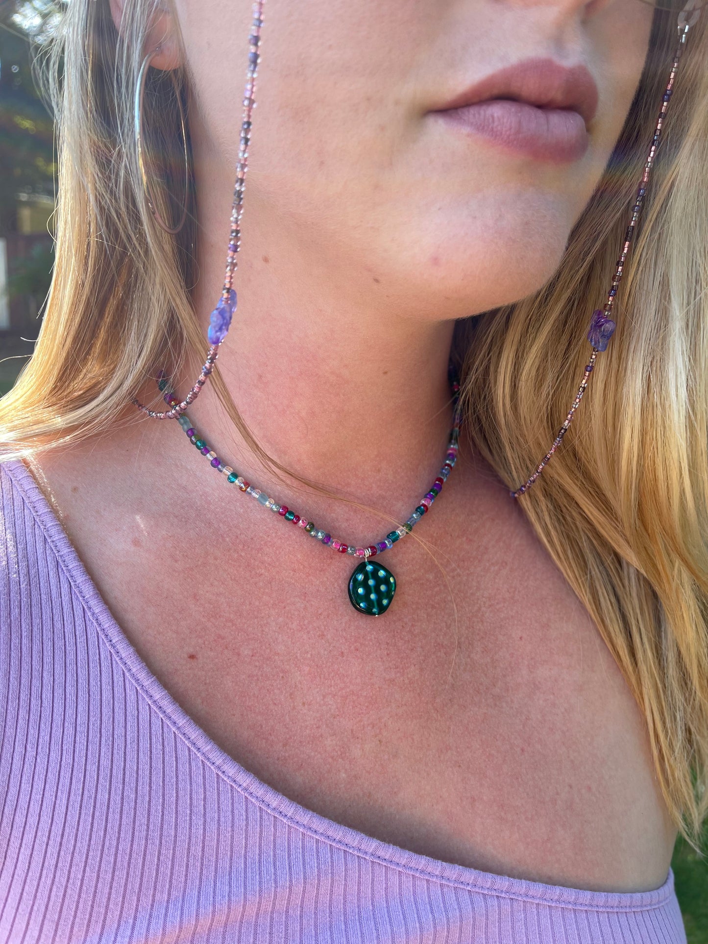 BB Necklace w/ Blue Dotted Glass Pendant